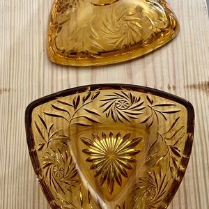 Vintage Gold cut glass candy dish with lid